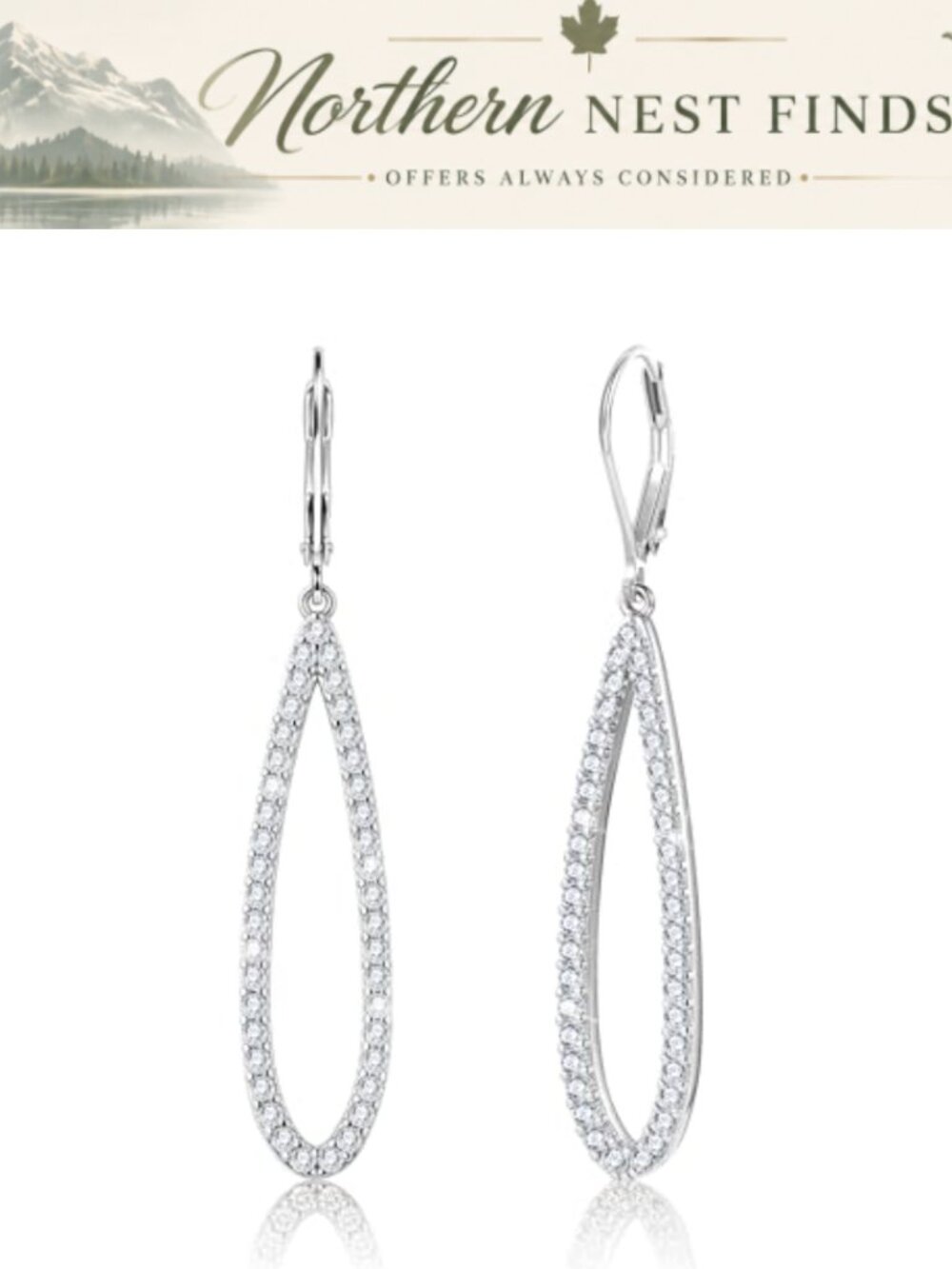 Teardrop Dangle Earrings Cubic Zirconia Silver Plated Leverback Drop